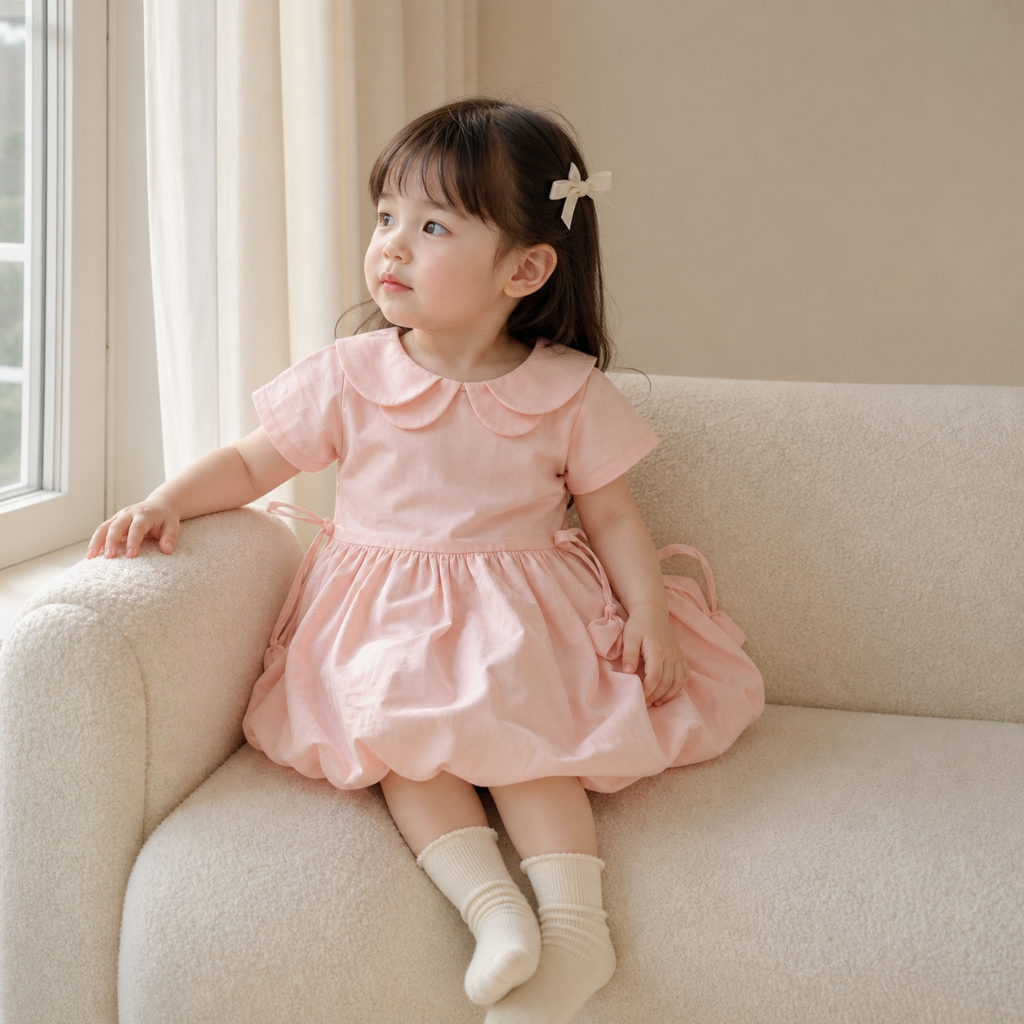 Little Soda - Váy bé gái Thiết Kế Tiny Rose Cổ Sen Kép, Vải Thô Hàn Cao Cấp Cho Bé 10-25