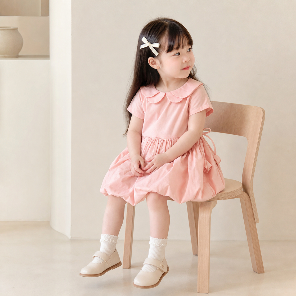 Little Soda - Váy bé gái Thiết Kế Tiny Rose Cổ Sen Kép, Vải Thô Hàn Cao Cấp Cho Bé 10-25