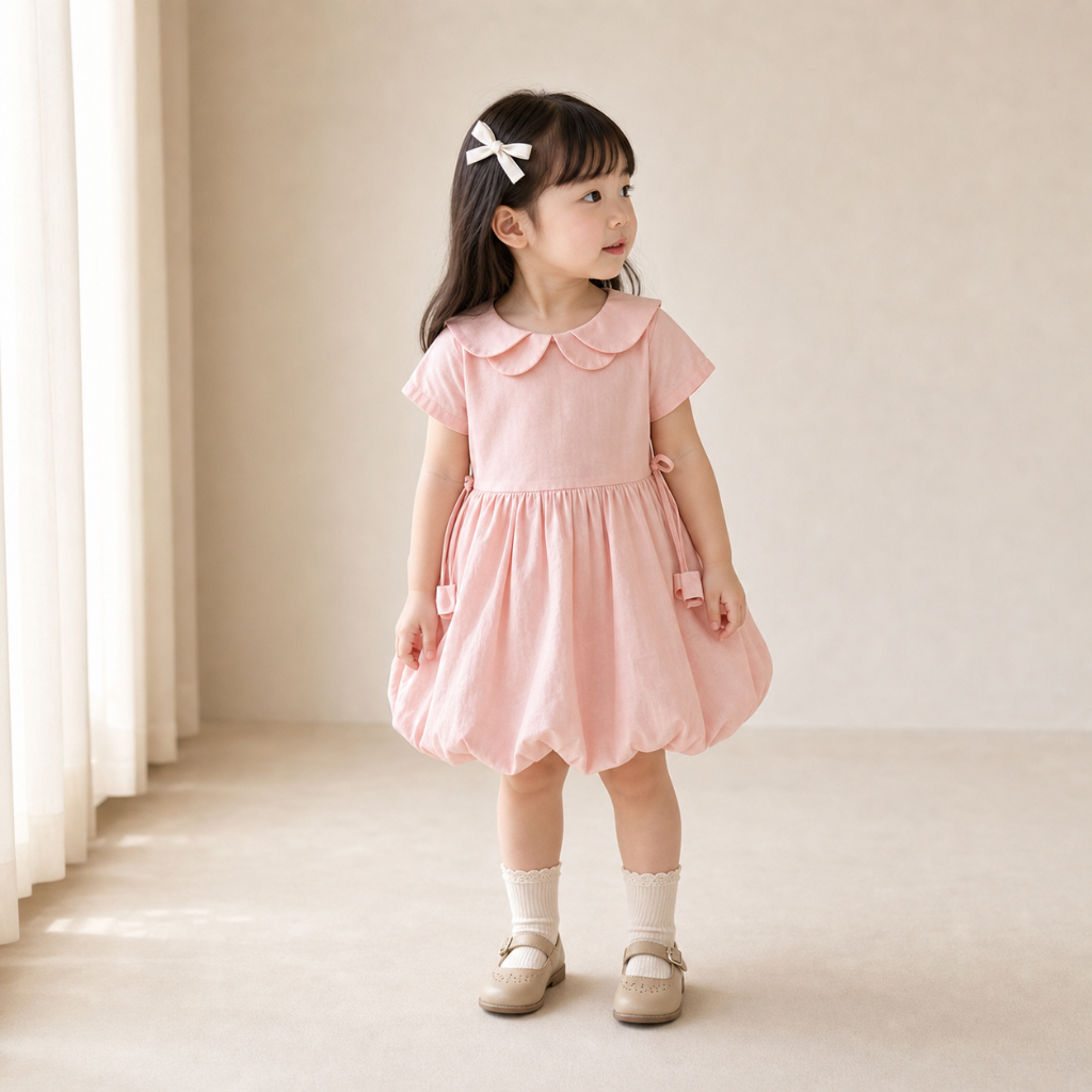 Little Soda - Váy bé gái Thiết Kế Tiny Rose Cổ Sen Kép, Vải Thô Hàn Cao Cấp Cho Bé 10-25