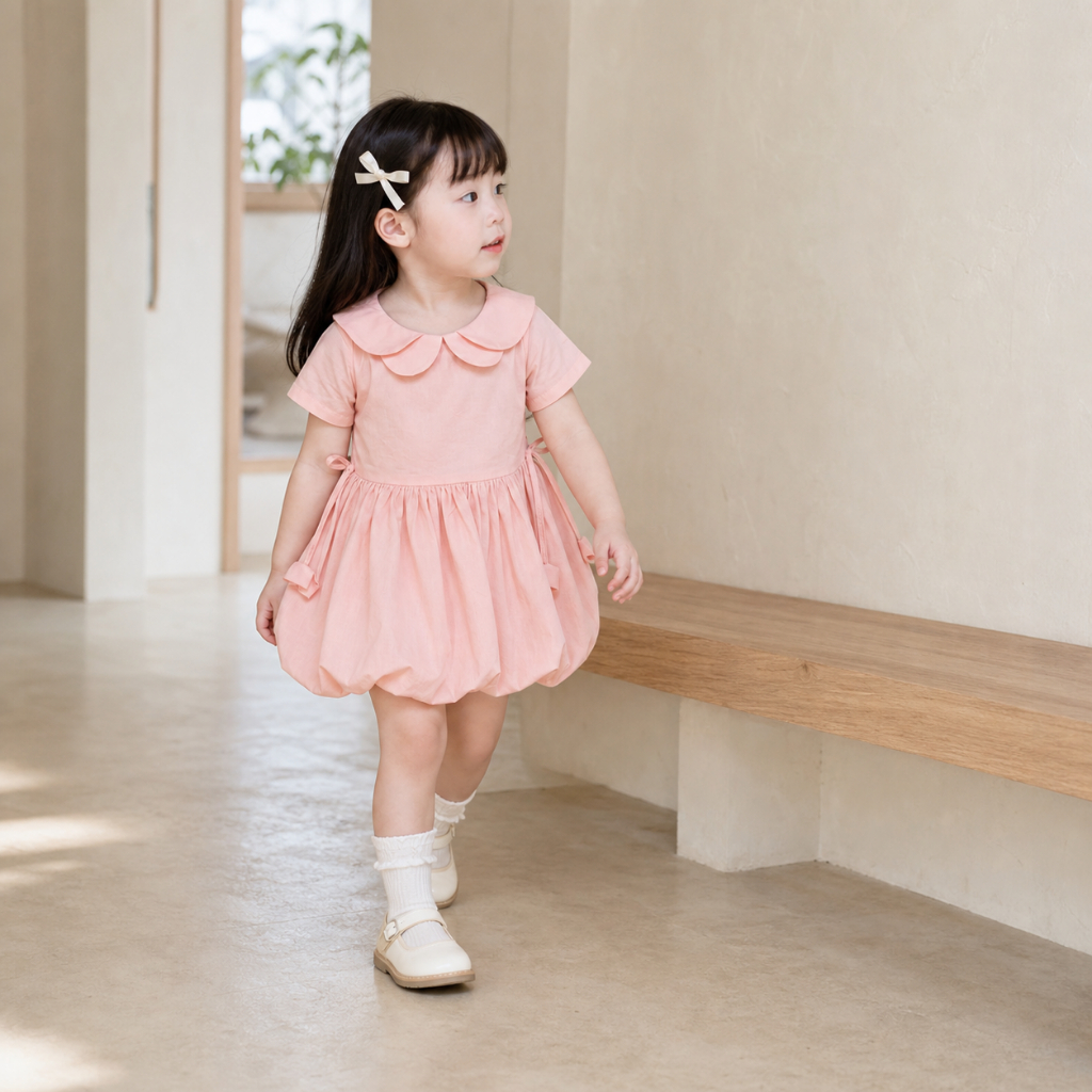 Little Soda - Váy bé gái Thiết Kế Tiny Rose Cổ Sen Kép, Vải Thô Hàn Cao Cấp Cho Bé 10-25