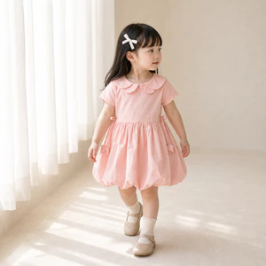 Little Soda - Váy bé gái Thiết Kế Tiny Rose Cổ Sen Kép, Vải Thô Hàn Cao Cấp Cho Bé 10-25