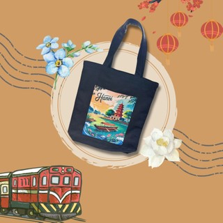 Túi tote có khóa - túi đen có khóa họa tiết Việt Nam - Hà Nội - túi vải canvas thời trang 35x40cm dày dặn totb0325