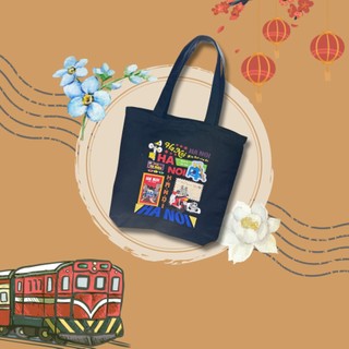 Túi tote có khóa - túi đen có khóa họa tiết Việt Nam - Hà Nội - túi vải canvas thời trang 35x40cm dày dặn totb0325