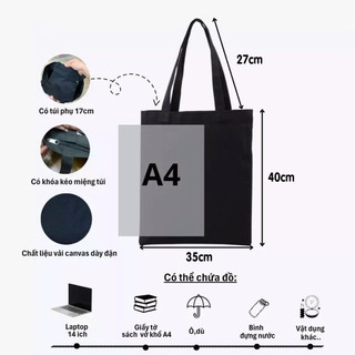 Túi tote có khóa - túi đen có khóa họa tiết Việt Nam - Hà Nội - túi vải canvas thời trang 35x40cm dày dặn totb0325