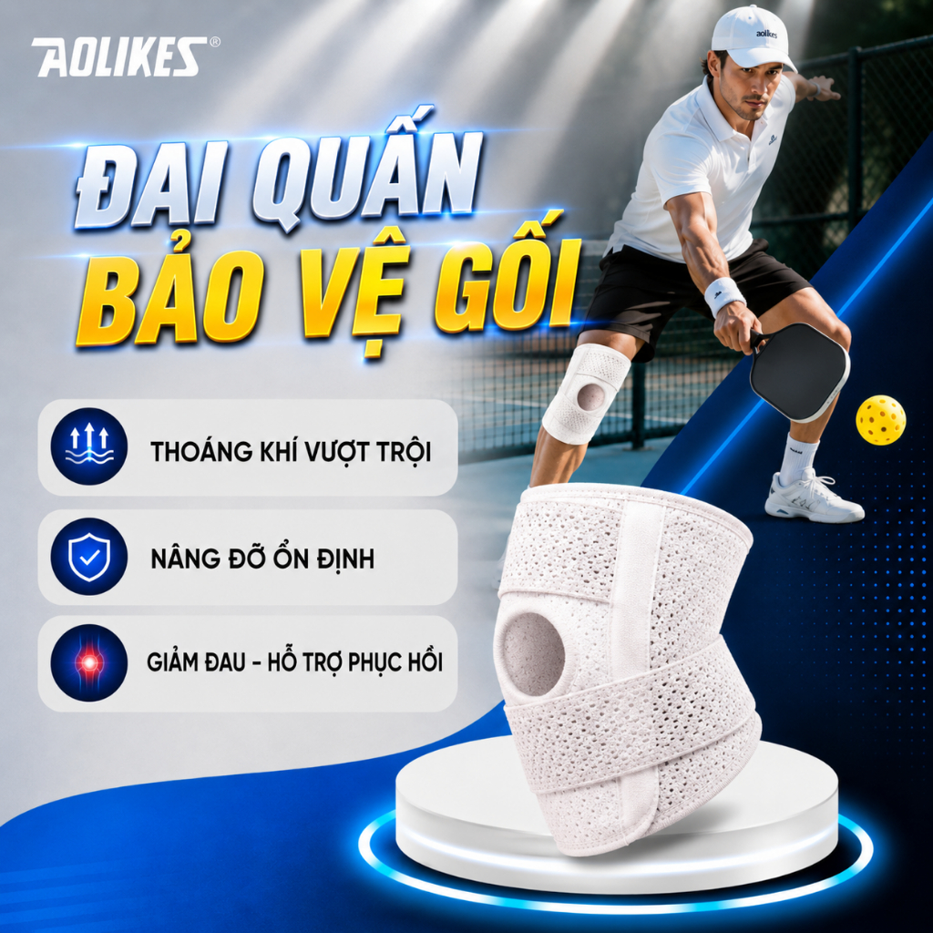 BĂNG BẢO VỆ ĐẦU GỐI AOLIKES 7901 giúp giảm đau khớp gối, đai bảo vệ khớp gối khi chơi thể thao