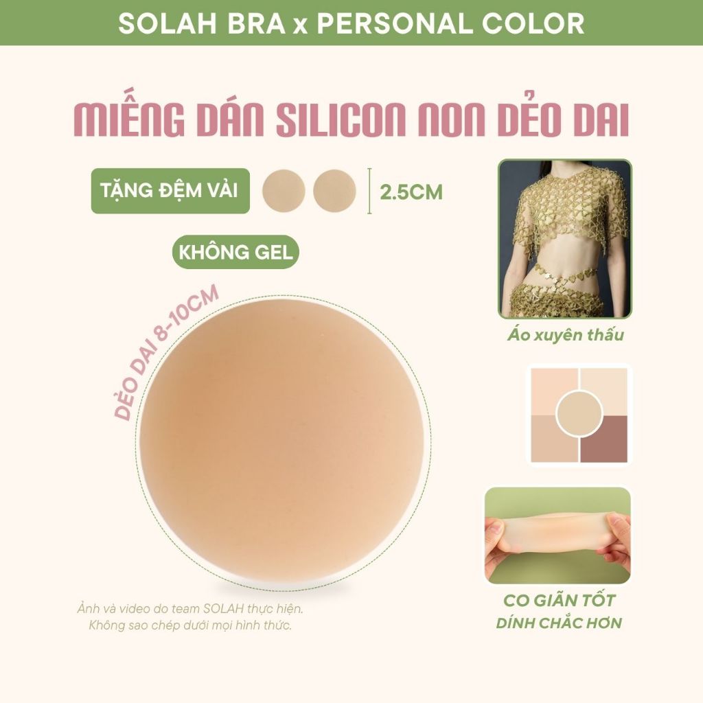 Miếng Dán Ngực Silicon Non Không Gel SOLAH Dẻo Dai 5 Màu Size 8cm 10cm Nhiệt Tự Thân Tàng Hình NP06