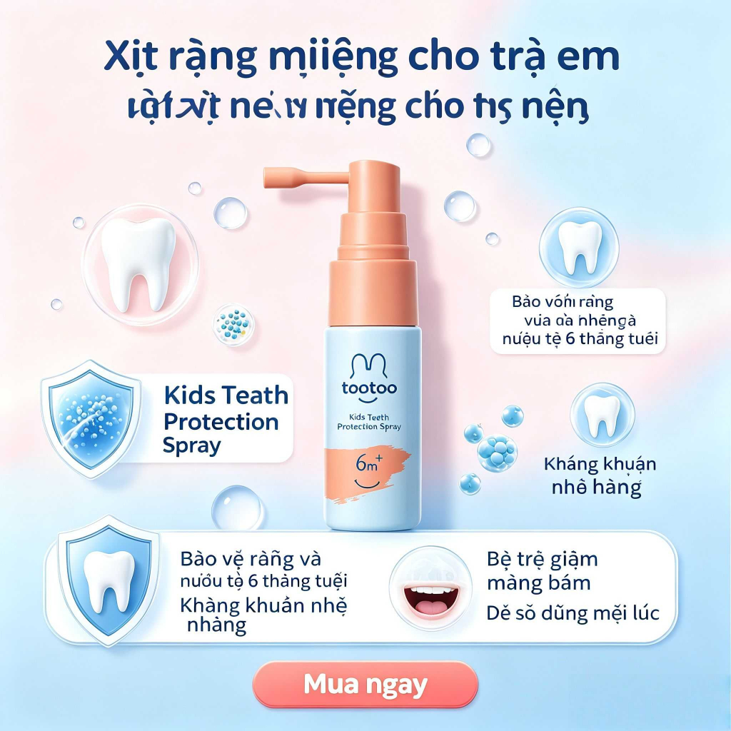 tootoo Xịt chống sâu răng vị nho nuốt được không cay làm sạch mảng bám cho bé từ 6 tháng tuổi