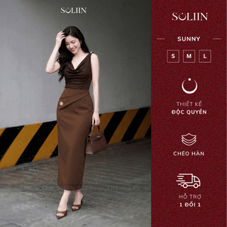 [BST MỚI] Chân Váy Bút Chì SOLIIN Thiết Kế Vạt Chéo Đánh Phồng Tự Nhiên Phong Cách Công Sở | SUNNY