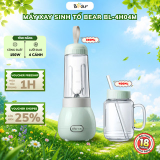Máy xay sinh tố cầm tay 2 cối Bear BL-4H04M,150W, Lưỡi dao 4 cánh xay đá bi, trái cây, BH 18 Tháng