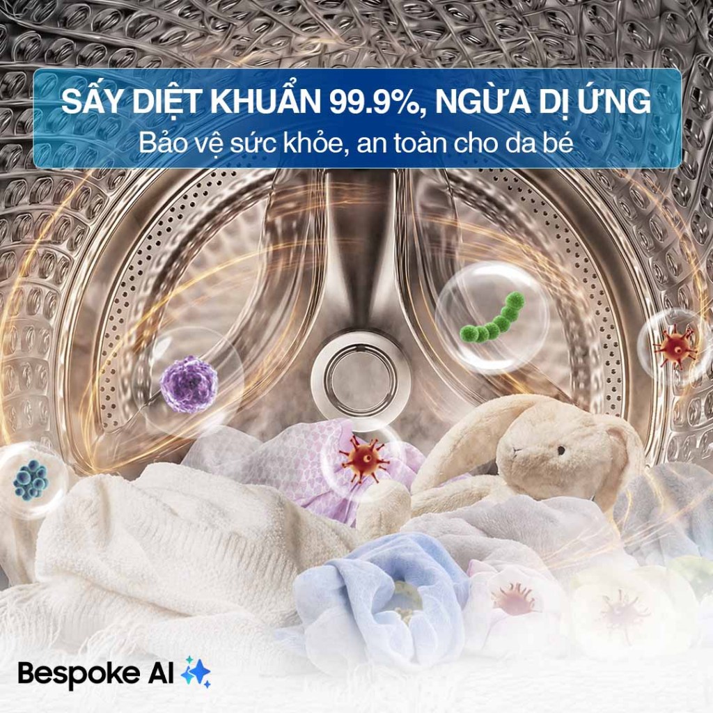 Máy Sấy Bơm Nhiệt Samsung Bespoke AI 9 kg DV90CGC2A0ABSV - Sấy cảm biến Optimal Dry, màu Đen