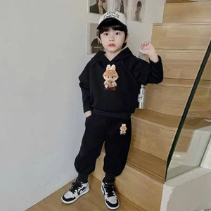 Bộ nỉ bé trai và bé gái , sét bộ quần áo gấu thêu phối sọc viền Đồ Bộ Trẻ Em Thu Đông Mùa Đông Mặc Đẹp Mẫu Mới - SSL