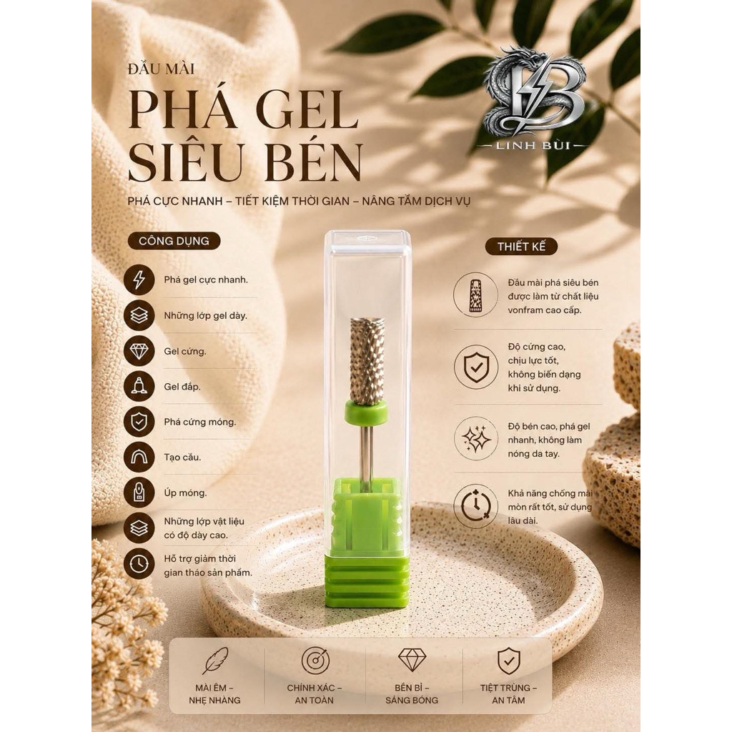 đầu mài siêu phá bản mới , phá gel, phá bột phá móng úp. WOMFRAM.