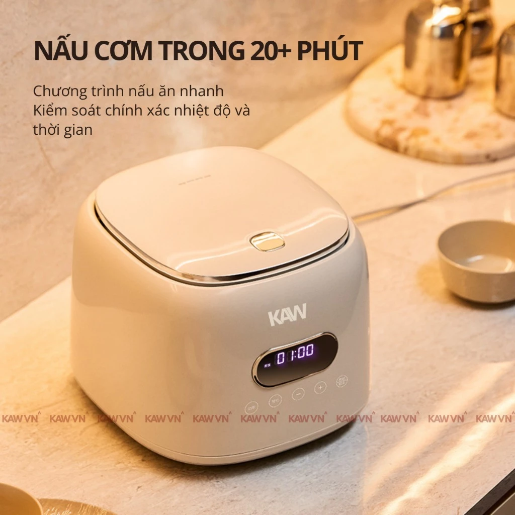 Nồi Cơm Điện Tử Cảm Ứng KAW 1,2L- 8 Chức Năng Nấu, Công Suất 400W, Ruột Nồi Inox 5 Lớp Chống Dính