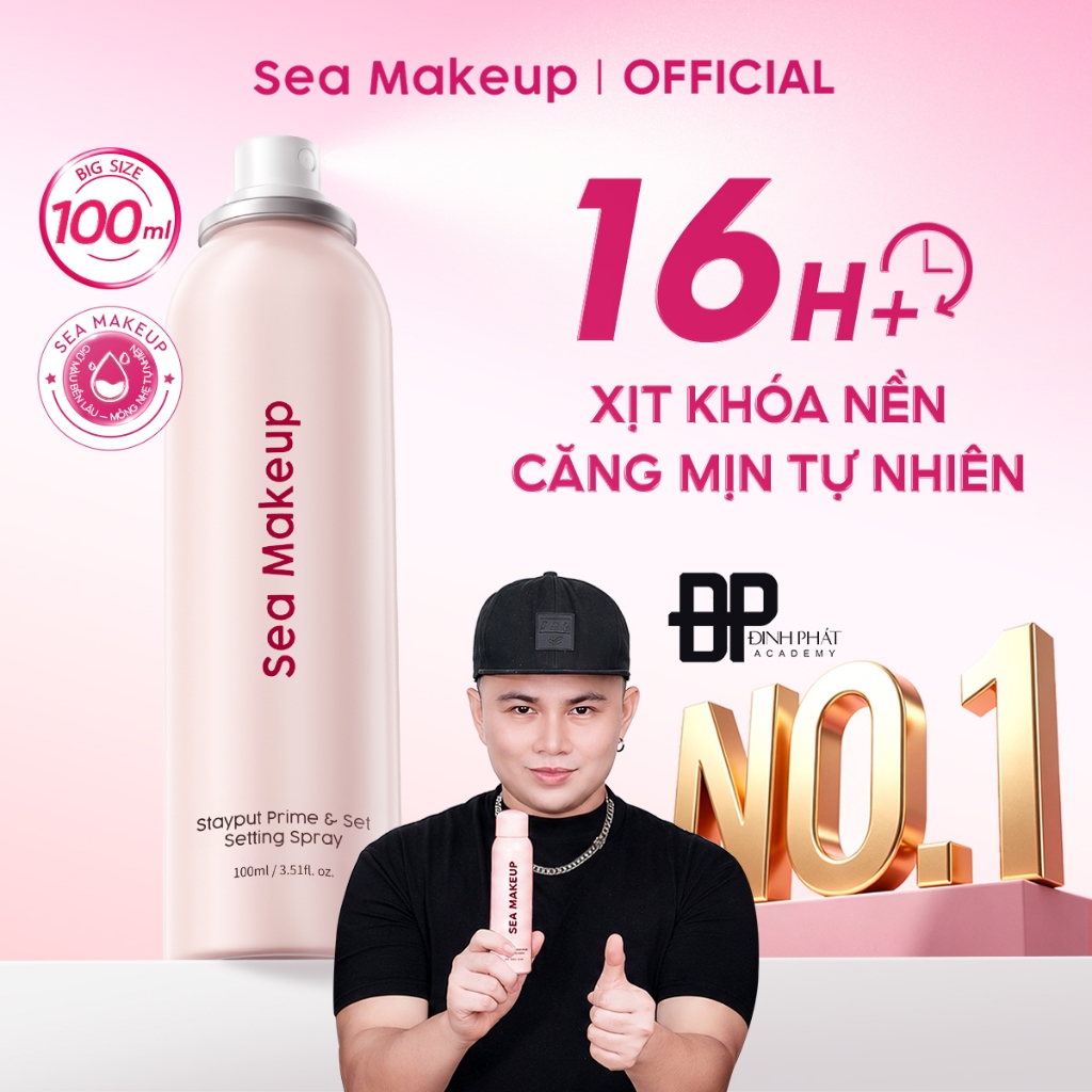 Xịt khoá nền Sea Makeup Stayput Prime & Set Setting Spray Hỗ trợ 16H+++ dưỡng ẩm lâu trôi và hiệu quả lì mịn 100ml