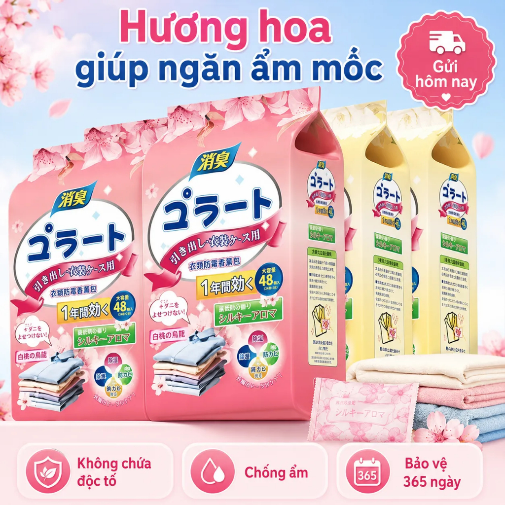 Bịch 48 Túi Thơm Long Não Hương Hoa Tự Nhiên - Khử Mùi, Chống Ẩm Mốc Tủ Áo & Tủ Giày, Đuổi Côn Trùng Hiệu Quả