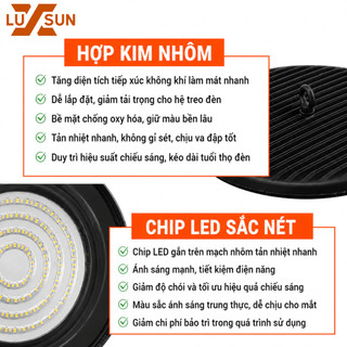 Đèn LED Nhà Xưởng UFO LUXSUN Màu Đen 100W 150W 200W 300W Siêu Sáng Chiếu Kho Xưởng Nhà Máy Bảo Hành 12 Tháng