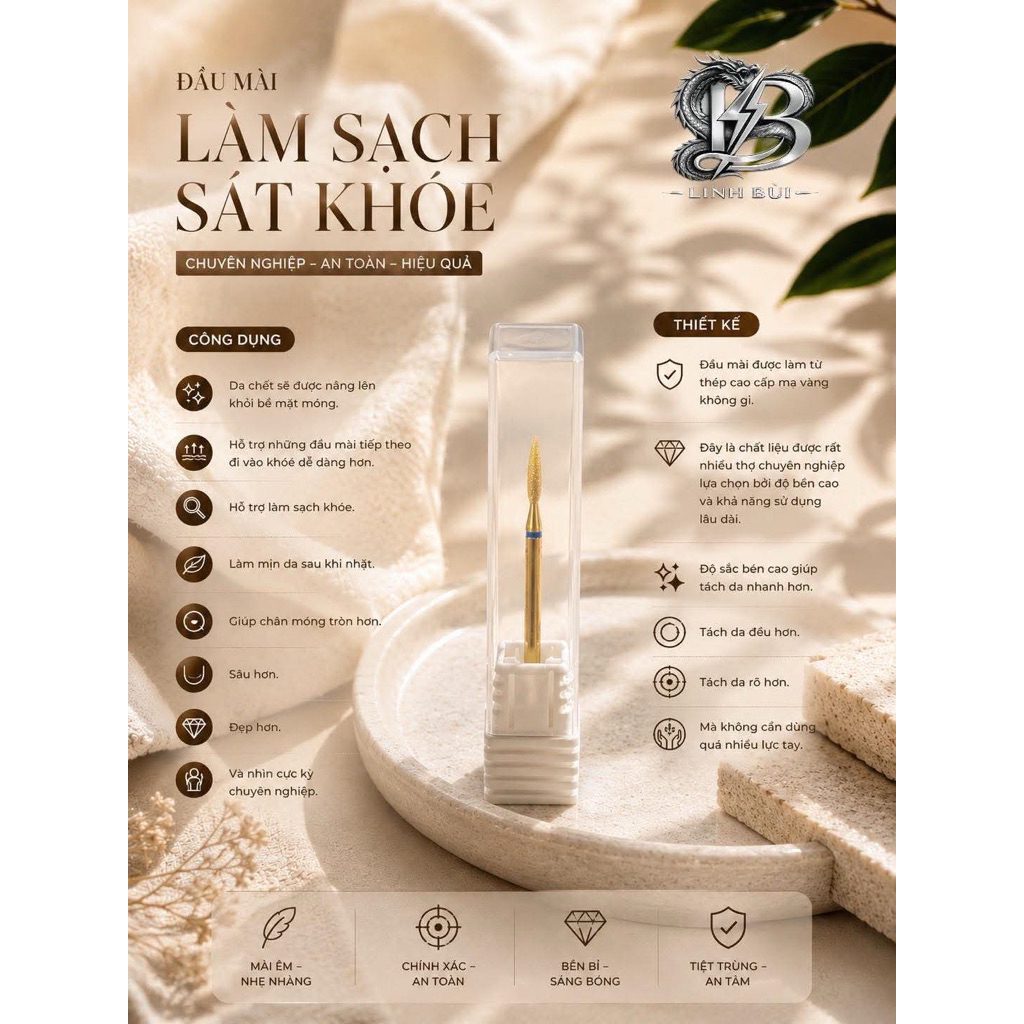 đầu mài tách da mạ vàng, hỗ trợ nhặt da, Linh Bùi