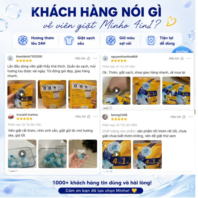 Mua 4 tặng 1 - Viên giặt quần áo hương hoa hồng - Viên giặt Minho lưu hương 72h - Siêu sale 7/7