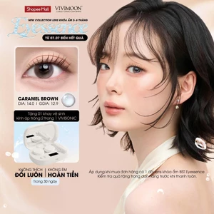 Lens cận 6 tháng VIVIMOON Caramel Brown, kính áp tròng khóa ẩm màu nâu sáng ngọt ngào độ từ 0 đến 8