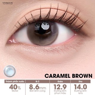 Lens cận 6 tháng VIVIMOON Caramel Brown, kính áp tròng khóa ẩm màu nâu sáng ngọt ngào độ từ 0 đến 8