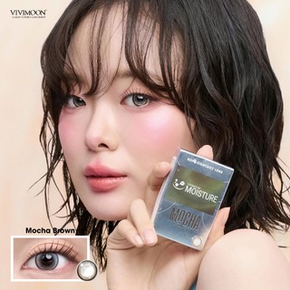 Lens cận 6 tháng VIVIMOON Mocha Brown, kính áp tròng khóa ẩm màu nâu sáng pha ánh xám giãn to 14.5mm