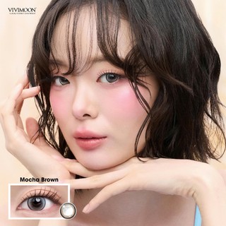Lens cận 6 tháng VIVIMOON Mocha Brown, kính áp tròng khóa ẩm màu nâu sáng pha ánh xám giãn to 14.5mm