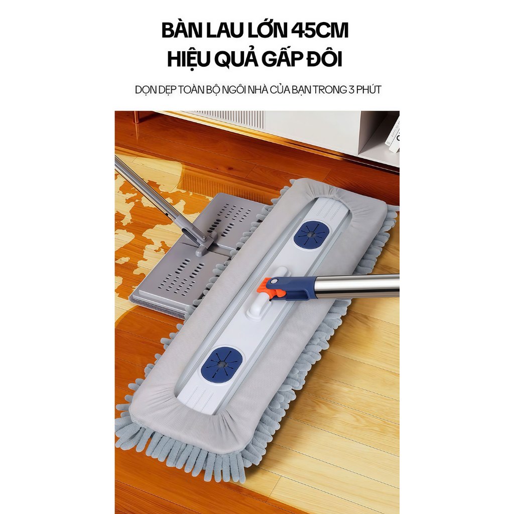(Top Bán Chạy) Cây Lau Nhà Tự Vắt KITIMOP CORAL Sợi Microfiber Siêu Thấm Hút, Chổi Lau Nhà Tự Vắt Thông Minh BH-12TH