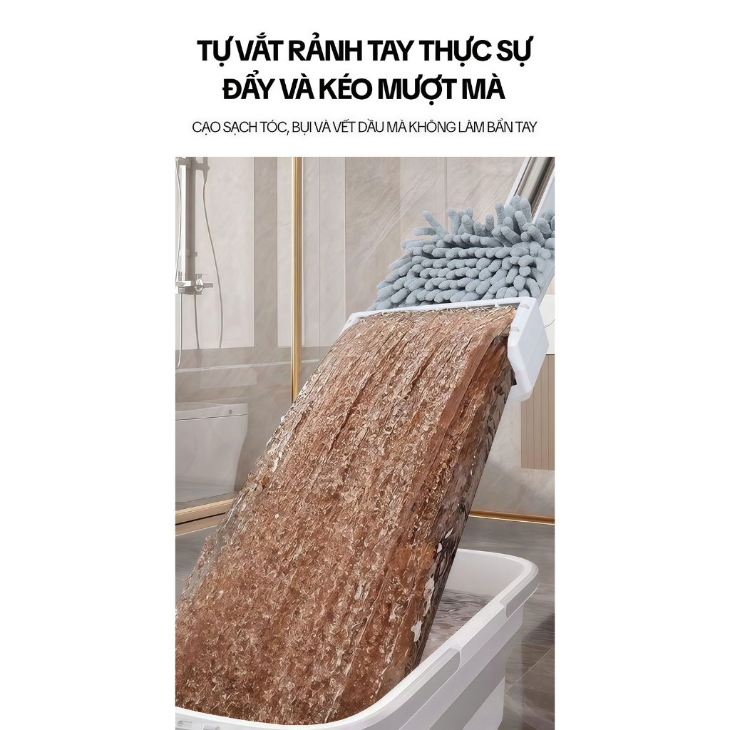 (Top Bán Chạy) Cây Lau Nhà Tự Vắt KITIMOP CORAL Sợi Microfiber Siêu Thấm Hút, Chổi Lau Nhà Tự Vắt Thông Minh BH-12TH