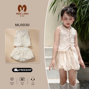 Set bộ áo bé gái kem, ren thô hàn, từ 8kg-33kg