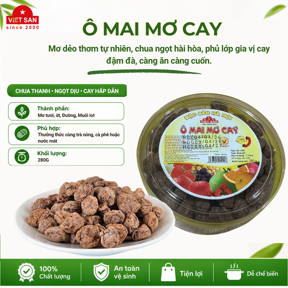 Ô Mai Mơ Cay Việt San 150g/280g - Ô Mai Mơ Chua Cay Ăn Vặt Đặc Sản Hà Nội