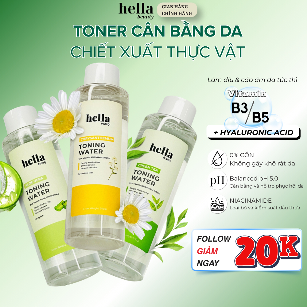 Toner Nước cân bằng da Hella Beauty dưỡng ẩm sâu làm mịn da giảm kích ứng 340g