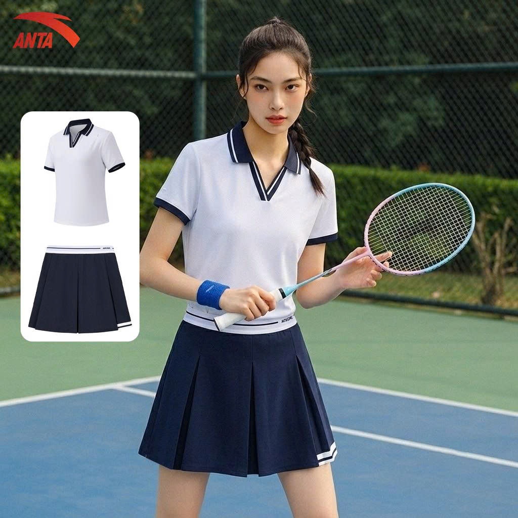 ANTA Nữ Bộ set tách lẻ áo polo và Chân váy thể thao tennis/ pickleball/ cầu lông 1625C8204 váy có lót trong
