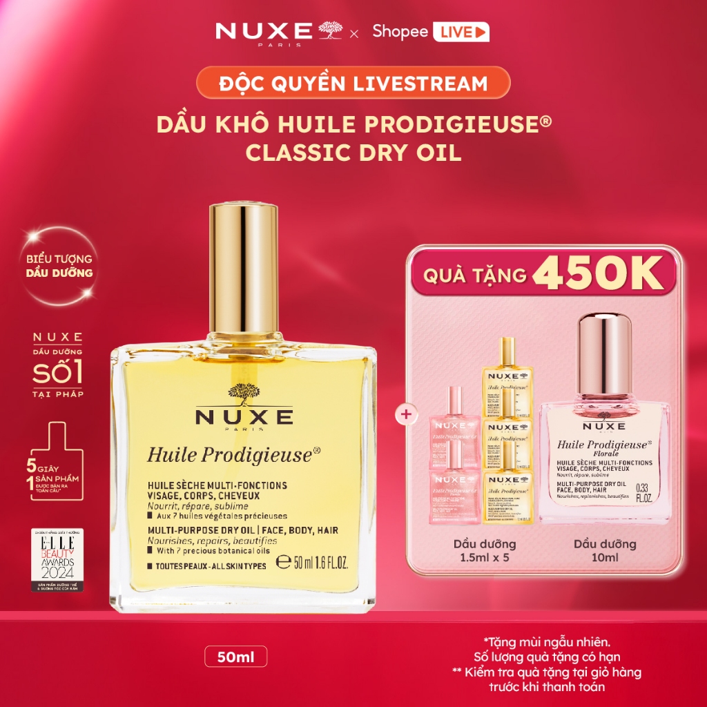 [CHỌN MÀU ĐỂ MUA] [Chỉ 6-7.7 - Tặng Quà 450K] Dầu dưỡng khô đa năng Nuxe Huile Prodigieuse Multi-purpose 50ml