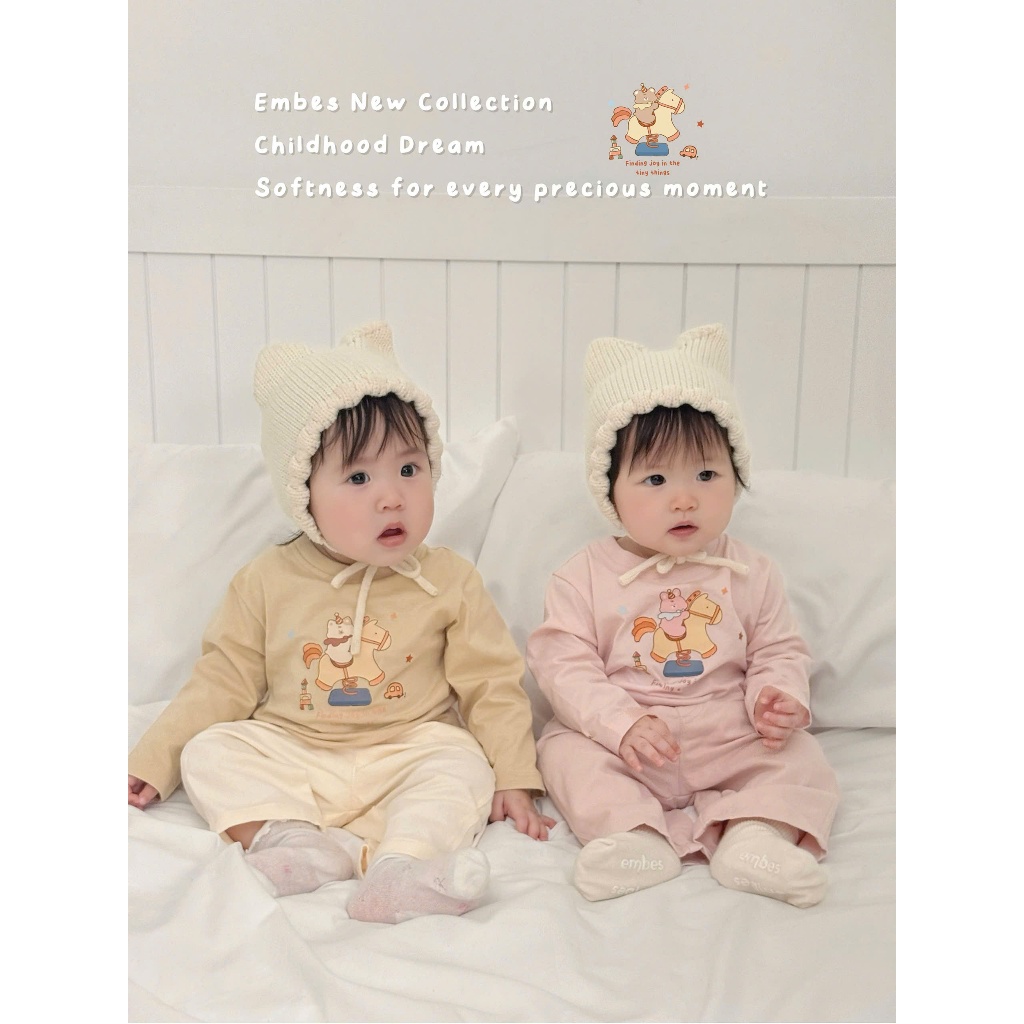 Áo Dài Tay Cho Bé Embes, Áo Thun Dài Tay Ngực In Họa Tiết Chất Cotton Cho Bé Trai Bé Gái Từ 8-18kg