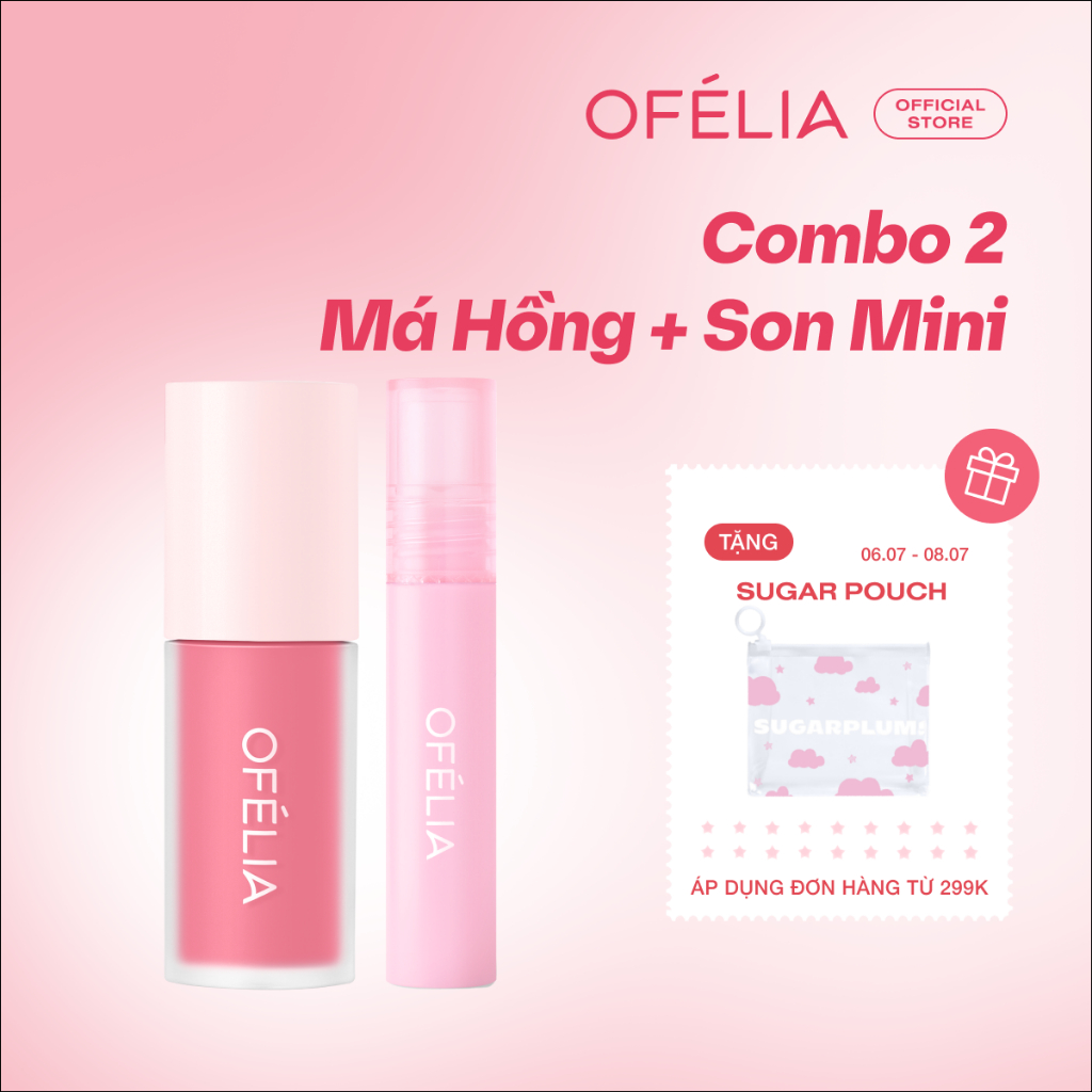 Combo Má Hồng và Son OFÉLIA - Lolli Liquid Blush + Lolli Glow Tint Mini Size (4.6g x 1g)