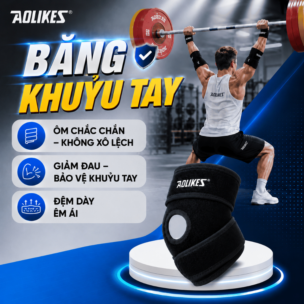 Băng khuỷu tay Aolikes lò xo, Bảo vệ khuỷu tay tập gym thể thao cao cấp A-7946