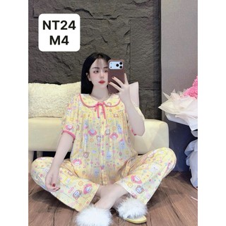 NT24-TAY NGẮN QUẦN DÀI CỔ SEN VIỀN TOLE LANH MẶC NHÀ DÀNH CHO NỮ THOẢI MÁI THẤM HÚT MỒ HÔI TỪ 45KG-70KG