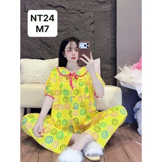 NT24-TAY NGẮN QUẦN DÀI CỔ SEN VIỀN TOLE LANH MẶC NHÀ DÀNH CHO NỮ THOẢI MÁI THẤM HÚT MỒ HÔI TỪ 45KG-70KG