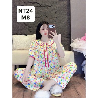 NT24-TAY NGẮN QUẦN DÀI CỔ SEN VIỀN TOLE LANH MẶC NHÀ DÀNH CHO NỮ THOẢI MÁI THẤM HÚT MỒ HÔI TỪ 45KG-70KG