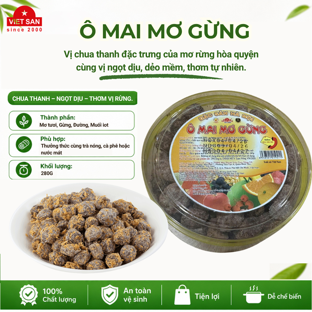 Ô Mai Mơ Gừng Việt San 150g/280g - Mơ Chua Ngọt Gừng Cay Ăn Vặt