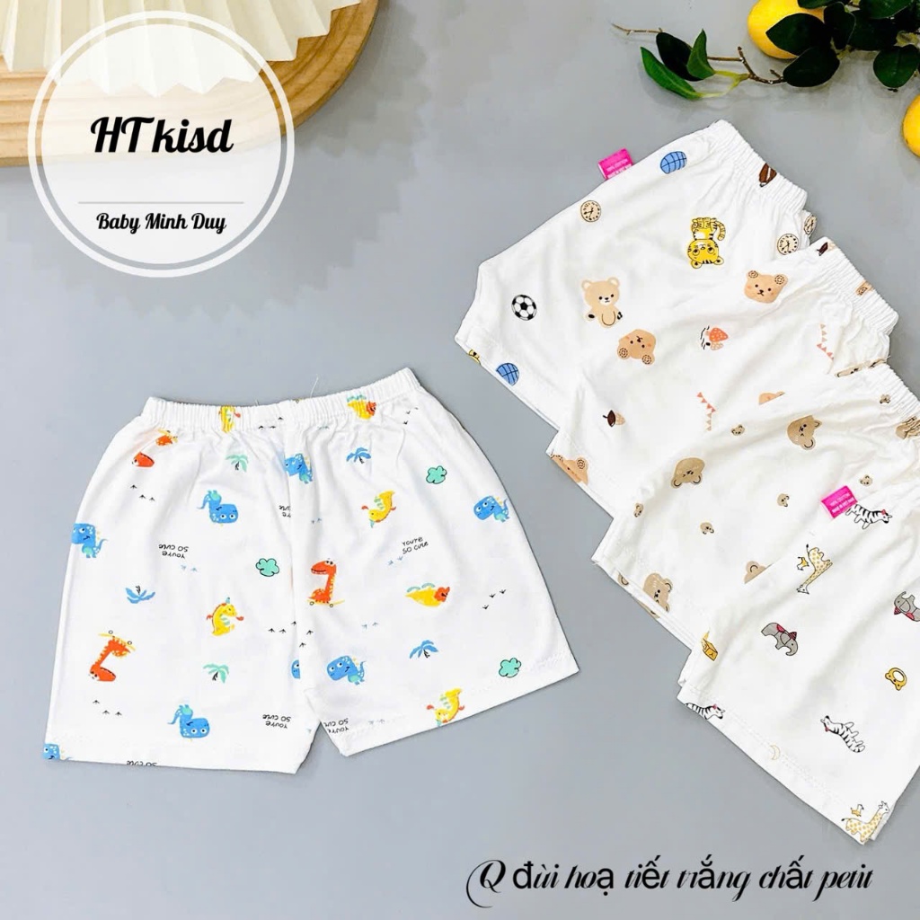 Combo 5/10 chiếc quần đùi thun lạnh nền trắng họa tiết thú cho bé 4-14kg mesocshop
