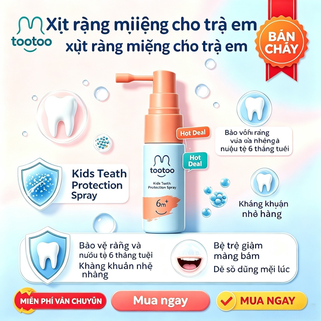 tootoo Xịt chống sâu răng vị nho nuốt được không cay làm sạch mảng bám cho bé từ 6 tháng tuổi