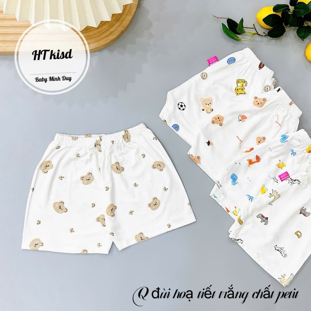 Combo 5/10 chiếc quần đùi thun lạnh nền trắng họa tiết thú cho bé 4-14kg mesocshop