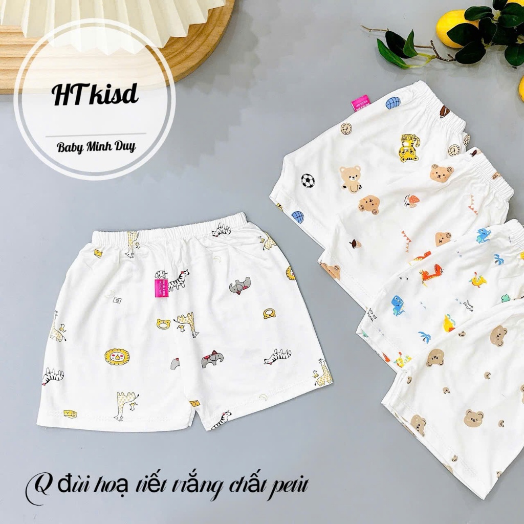 Combo 5/10 chiếc quần đùi thun lạnh nền trắng họa tiết thú cho bé 4-14kg mesocshop