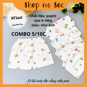 Combo 5/10 chiếc quần đùi thun lạnh nền trắng họa tiết thú cho bé 4-14kg mesocshop