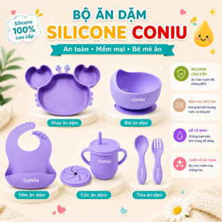 Bộ Ăn Dặm Silicone Coniu Hình Cua Cho Bé, Combo Bát- Khay- Yếm- Thìa- Cốc Silicone Cao Cấp