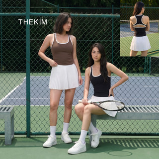 THEKIM Set thể thao, Pickleball, Tennis Áo tank hở lưng (có mút ngực) phối viền và chân váy xếp ly T407S393