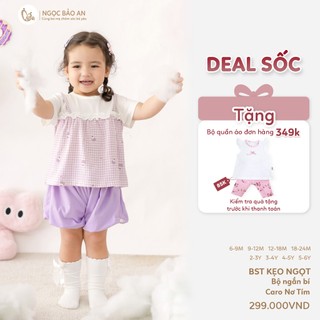 NBAN (6M-6Y) Bộ quần áo bé gái cộc tay Caro Nơ Tím thời trang bé gái cotton thoáng mát-CANDY5.25