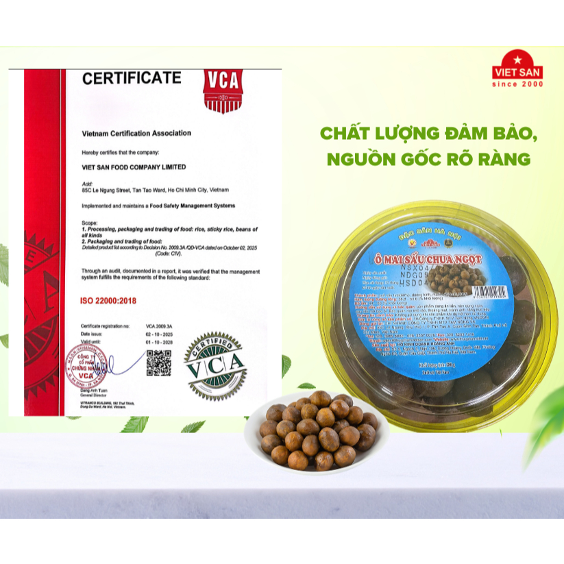 Ô Mai Sấu Chua Ngọt Việt San 280g - Sấu Ngọt Giòn Sụn Ăn Vặt Ô Mai Sấu Hà Nội