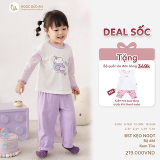 NBAN (6M-6Y) Bộ quần áo dài bé gái Kem Tím cotton thấm hút tốt, dễ mặc nhà đi chơi, đi học-CANDY5.25